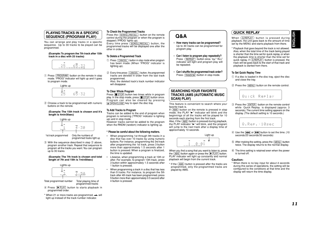 Marantz SA7001 manual Quick Replay 