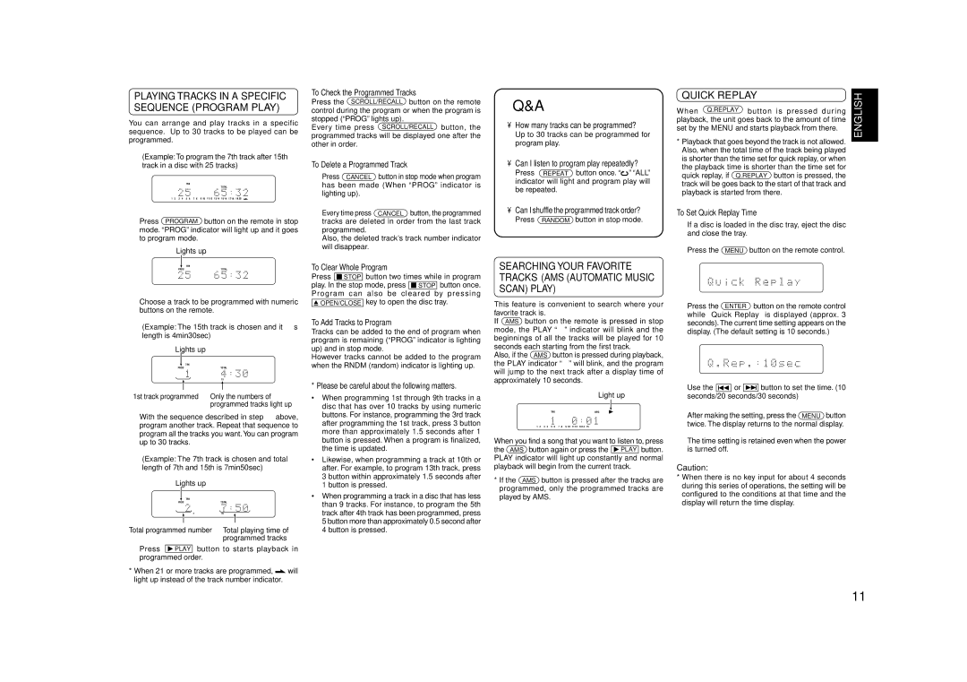 Marantz SA8001 manual Quick Replay 