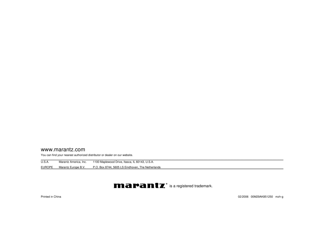 Marantz SA8001 manual Is a registered trademark 