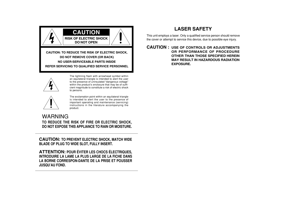 Marantz SA8001 manual Laser Safety 