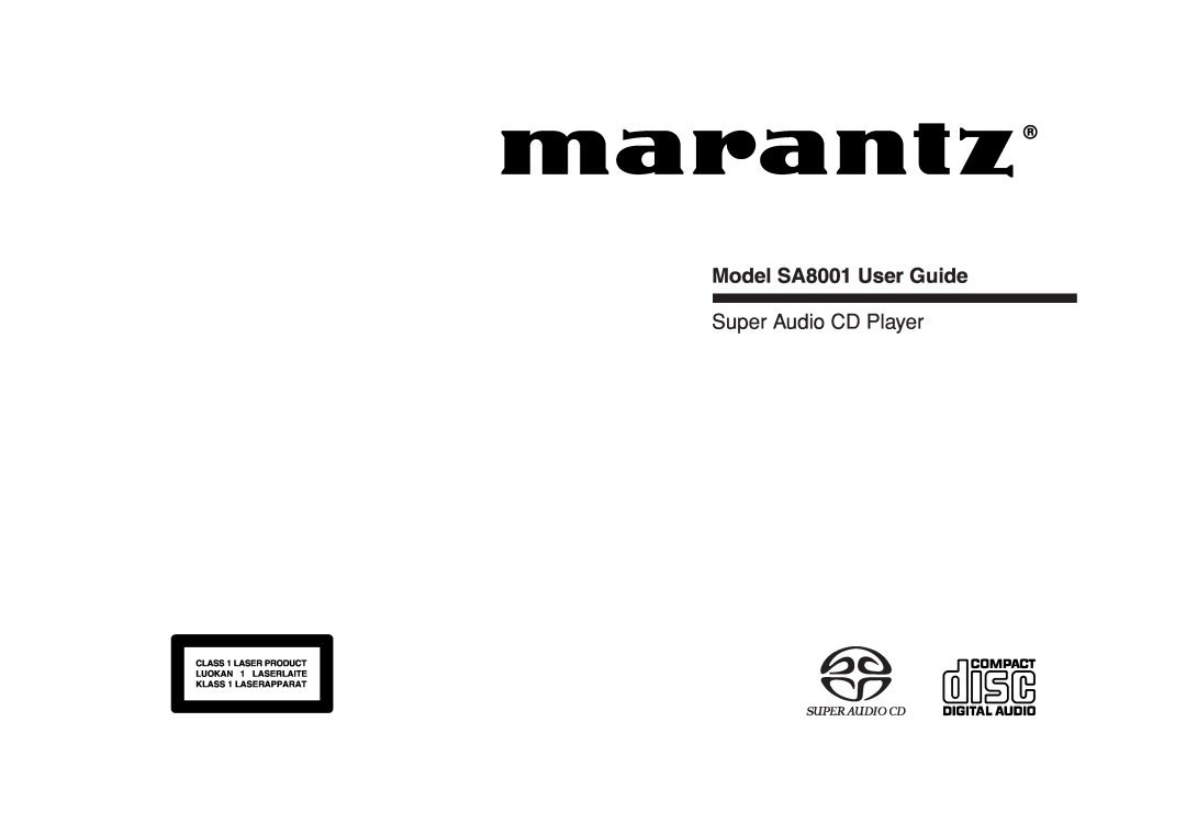 Marantz manual Model SA8001 User Guide, Super Audio CD Player 