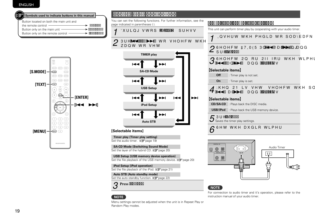 Marantz SA8004 manual Performing menu settings, Timer play Timer play setting, Press Enter, Press Menu, Set the audio timer 