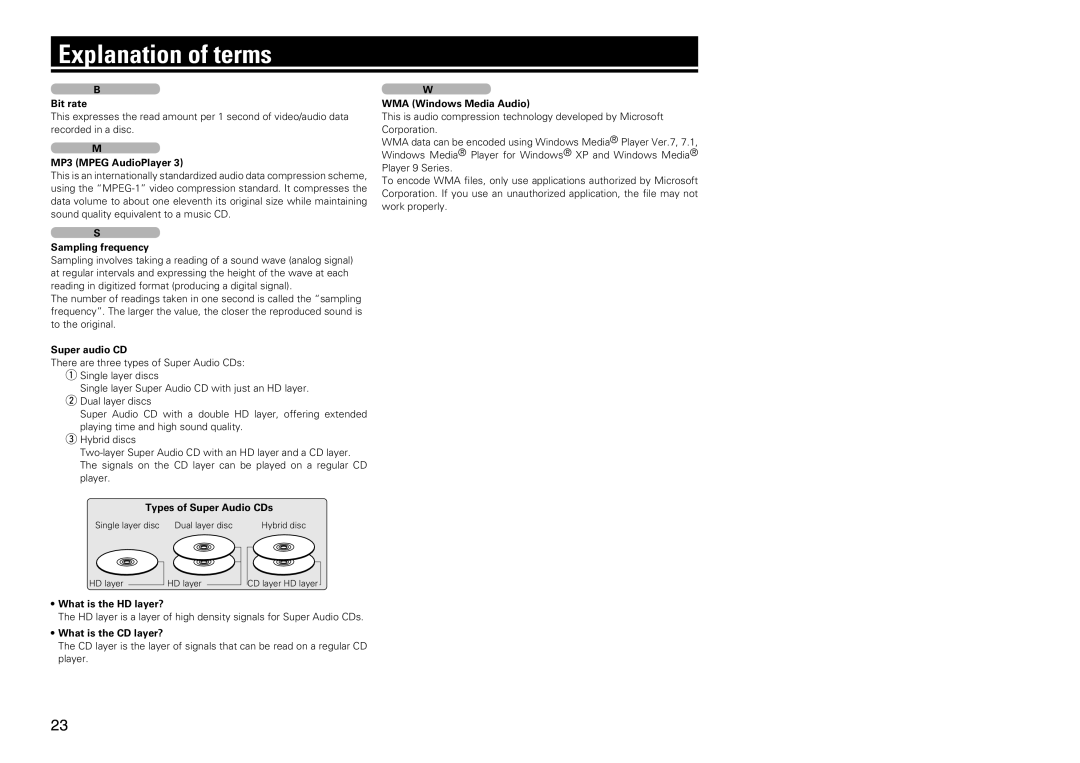 Marantz SA8004 manual Explanation of terms 