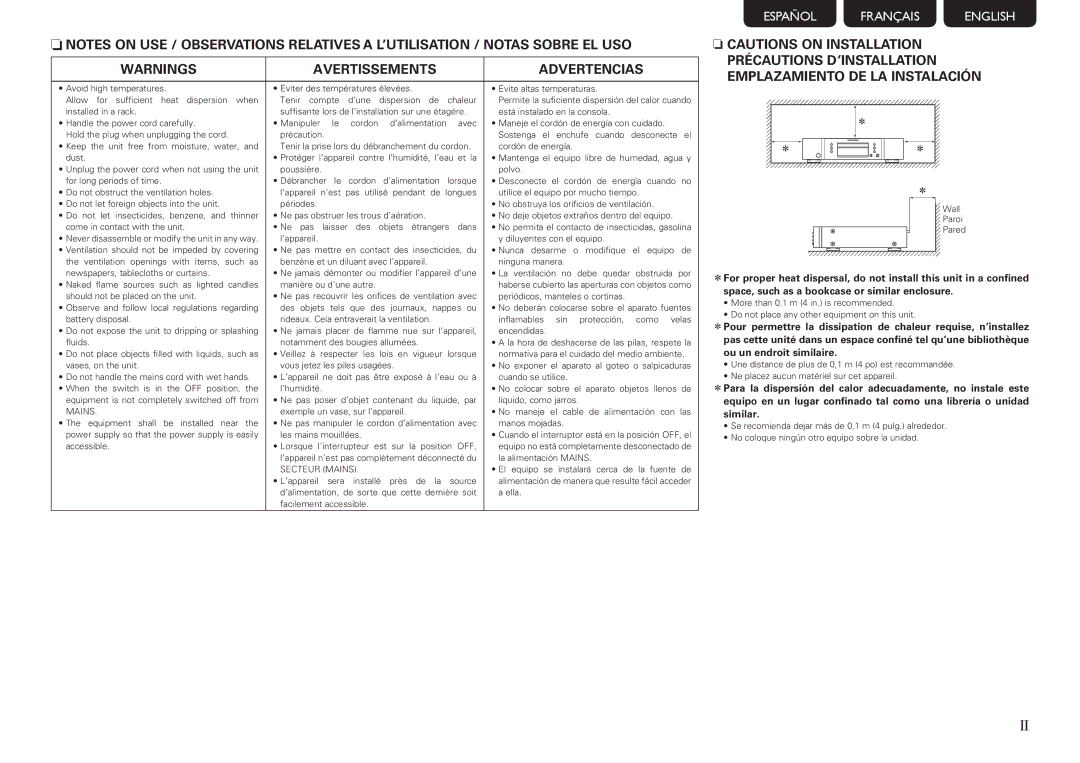 Marantz SA8004 manual Avertissements Advertencias 