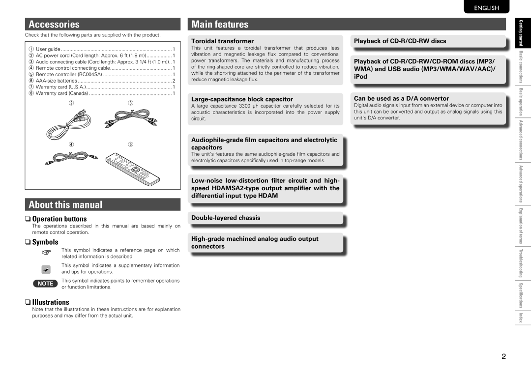 Marantz SA8004 Accessories, About this manual, Main features 