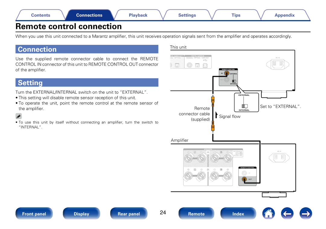 Marantz SA8005 appendix Remote control connection, Connection, Setting 