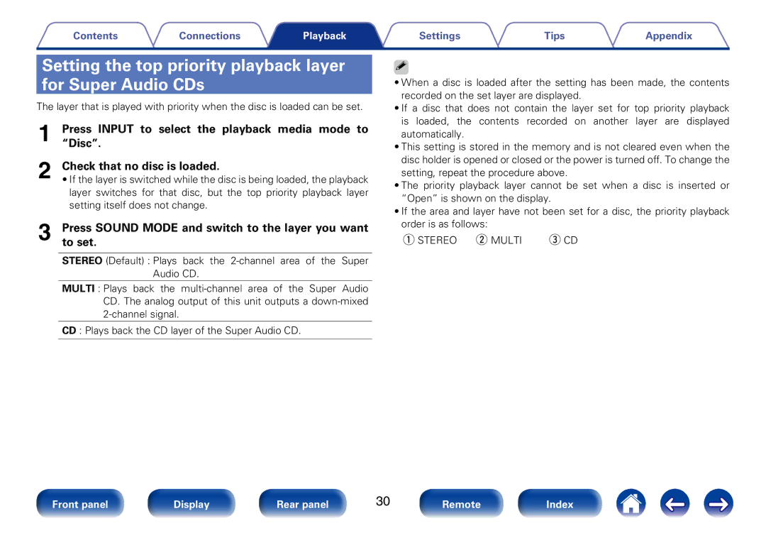 Marantz SA8005 appendix Setting the top priority playback layer for Super Audio CDs 