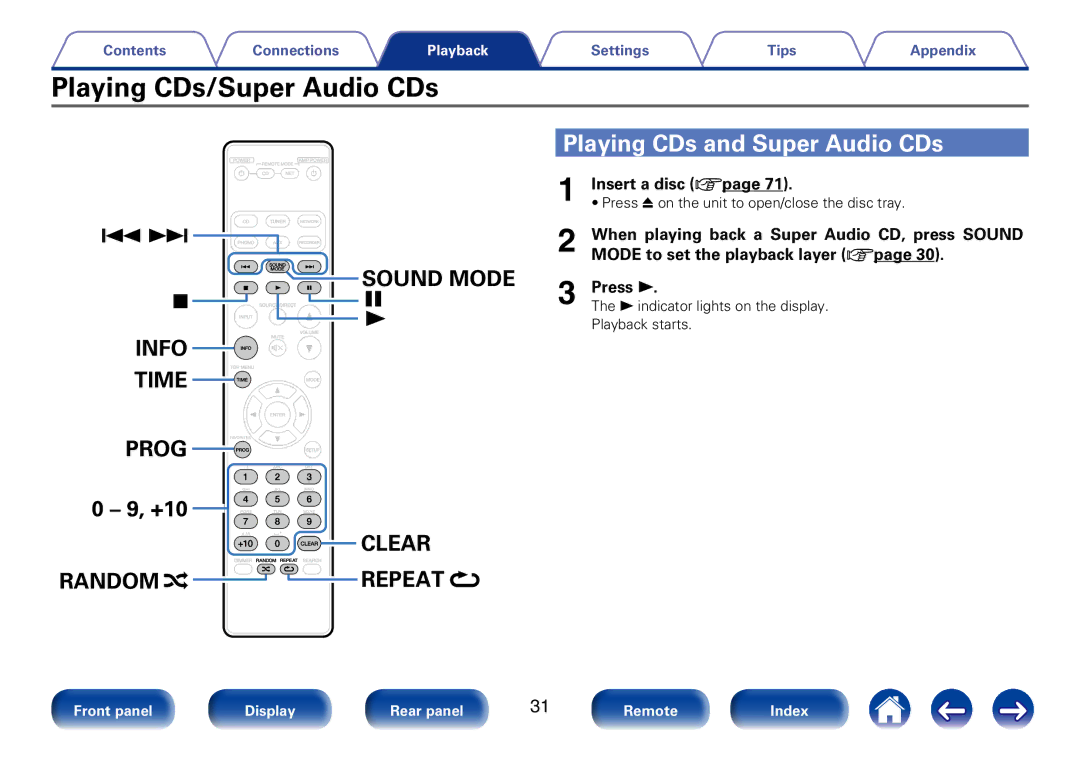 Marantz SA8005 appendix Playing CDs/Super Audio CDs, Playing CDs and Super Audio CDs 