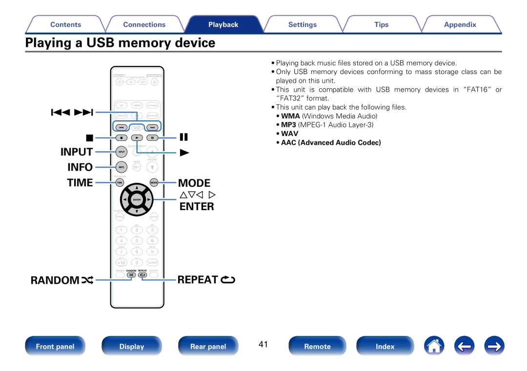 Marantz SA8005 appendix Playing a USB memory device, AAC Advanced Audio Codec 