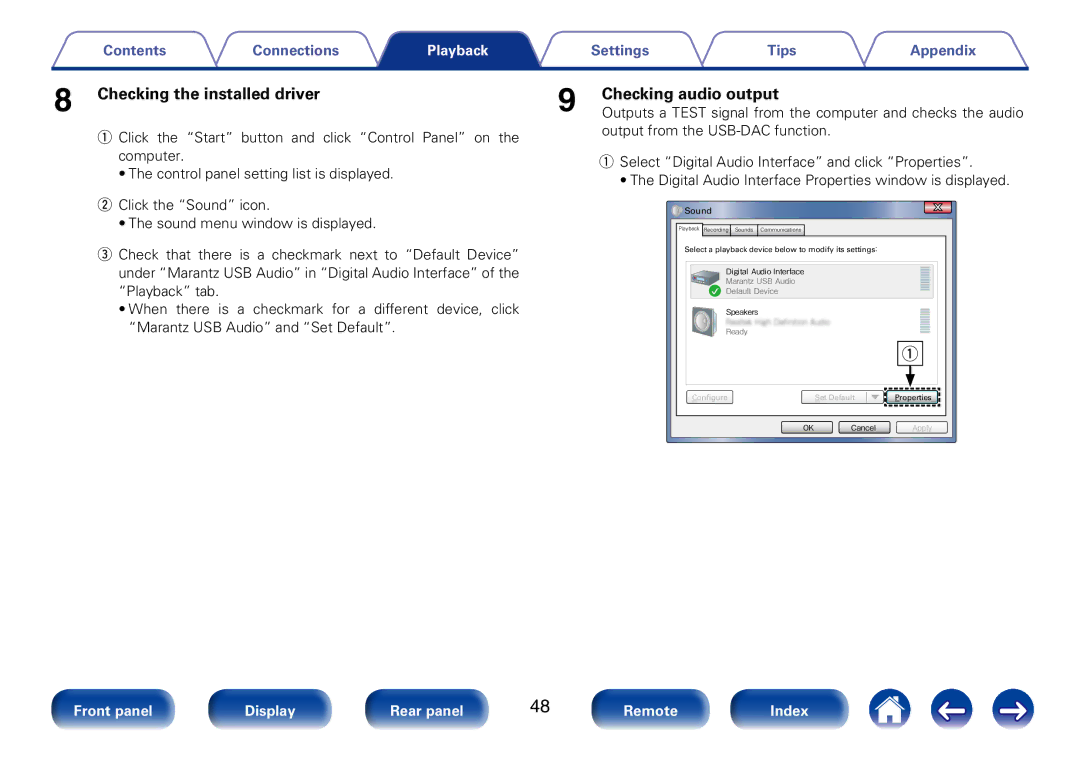 Marantz SA8005 appendix Checking the installed driver Checking audio output 