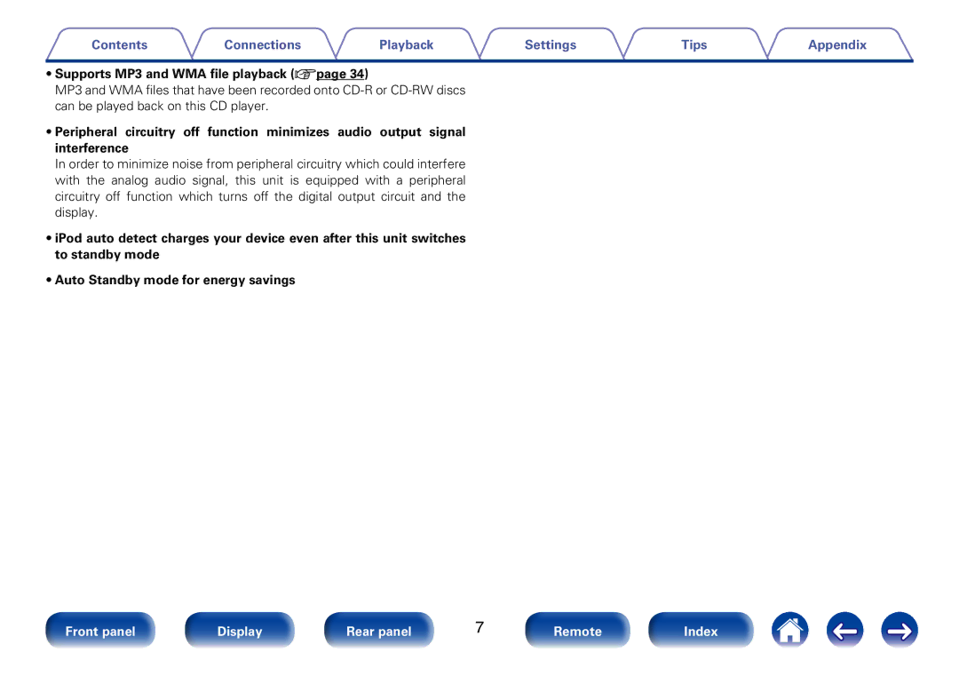 Marantz SA8005 appendix Supports MP3 and WMA file playback vpage 