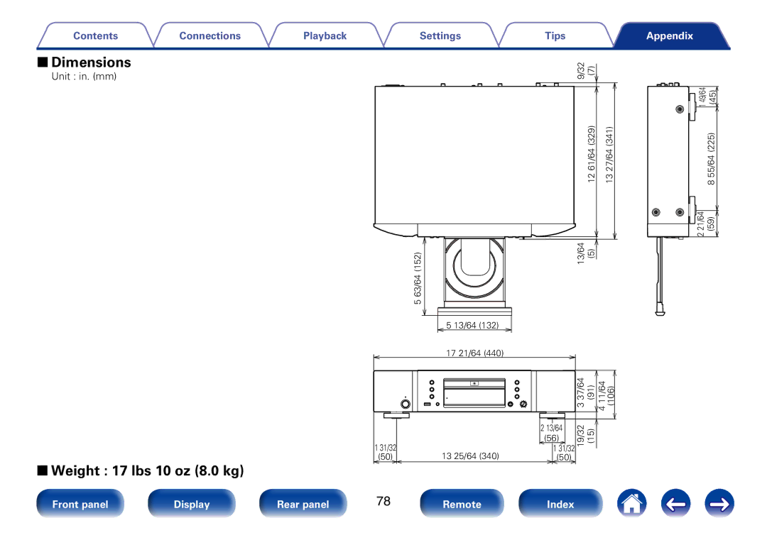 Marantz SA8005 appendix 22Weight 17 lbs 10 oz 8.0 kg 