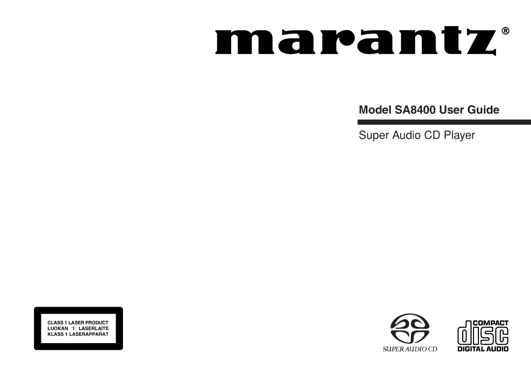 Marantz manual Model SA8400 User Guide 