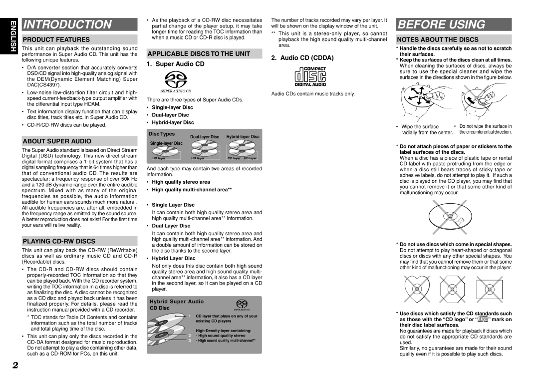 Marantz SA8400 manual Introduction, Before Using 