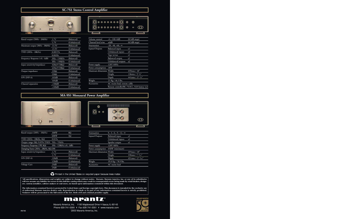 Marantz MA-9S1 dimensions SC-7S1 Stereo Control Amplifier 