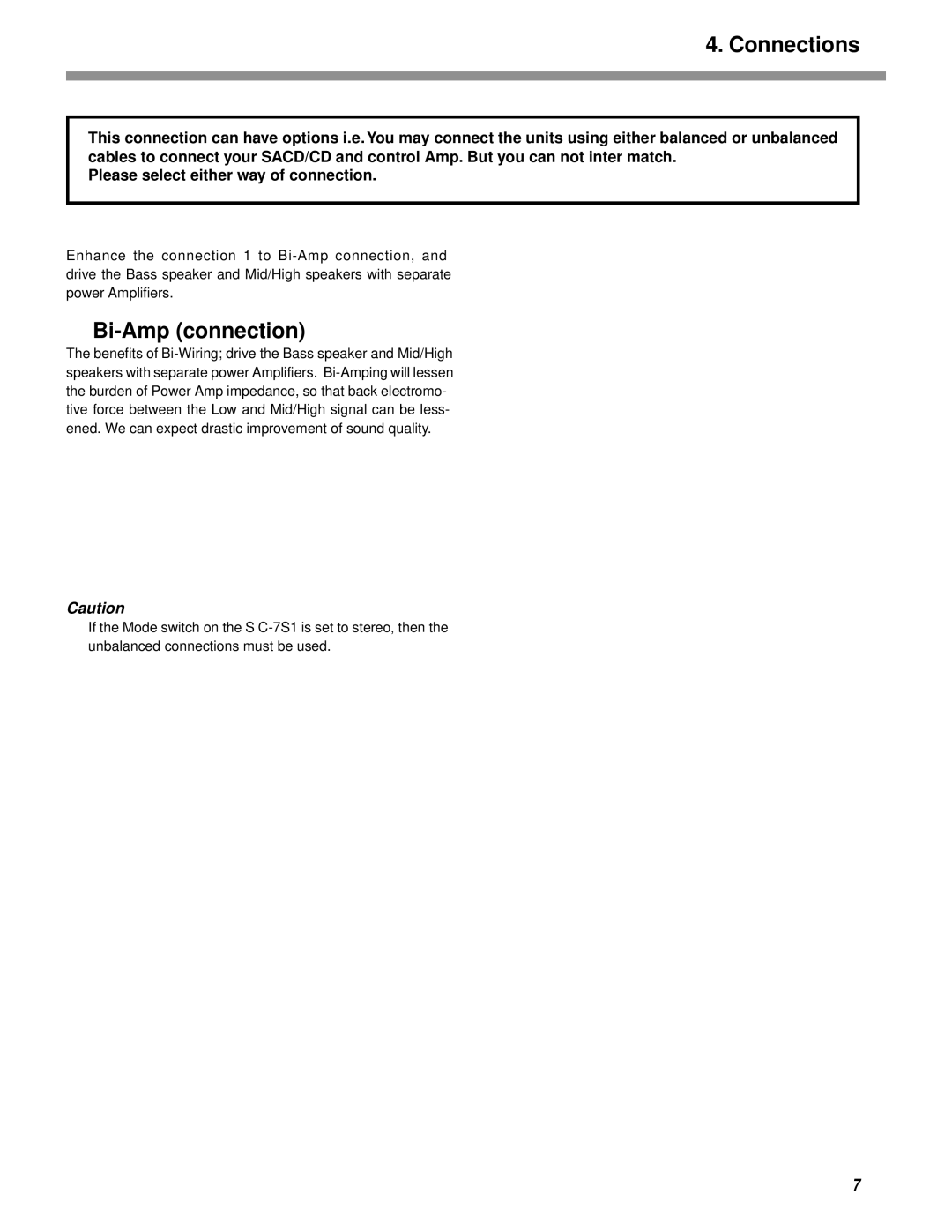 Marantz SC-7S1 manual Bi-Amp connection 