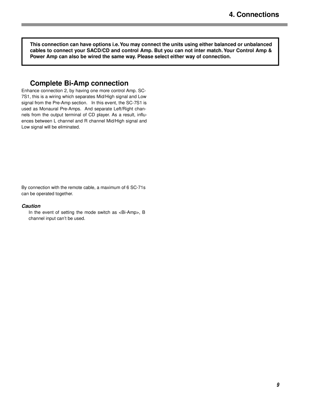 Marantz SC-7S1 manual Complete Bi-Amp connection 