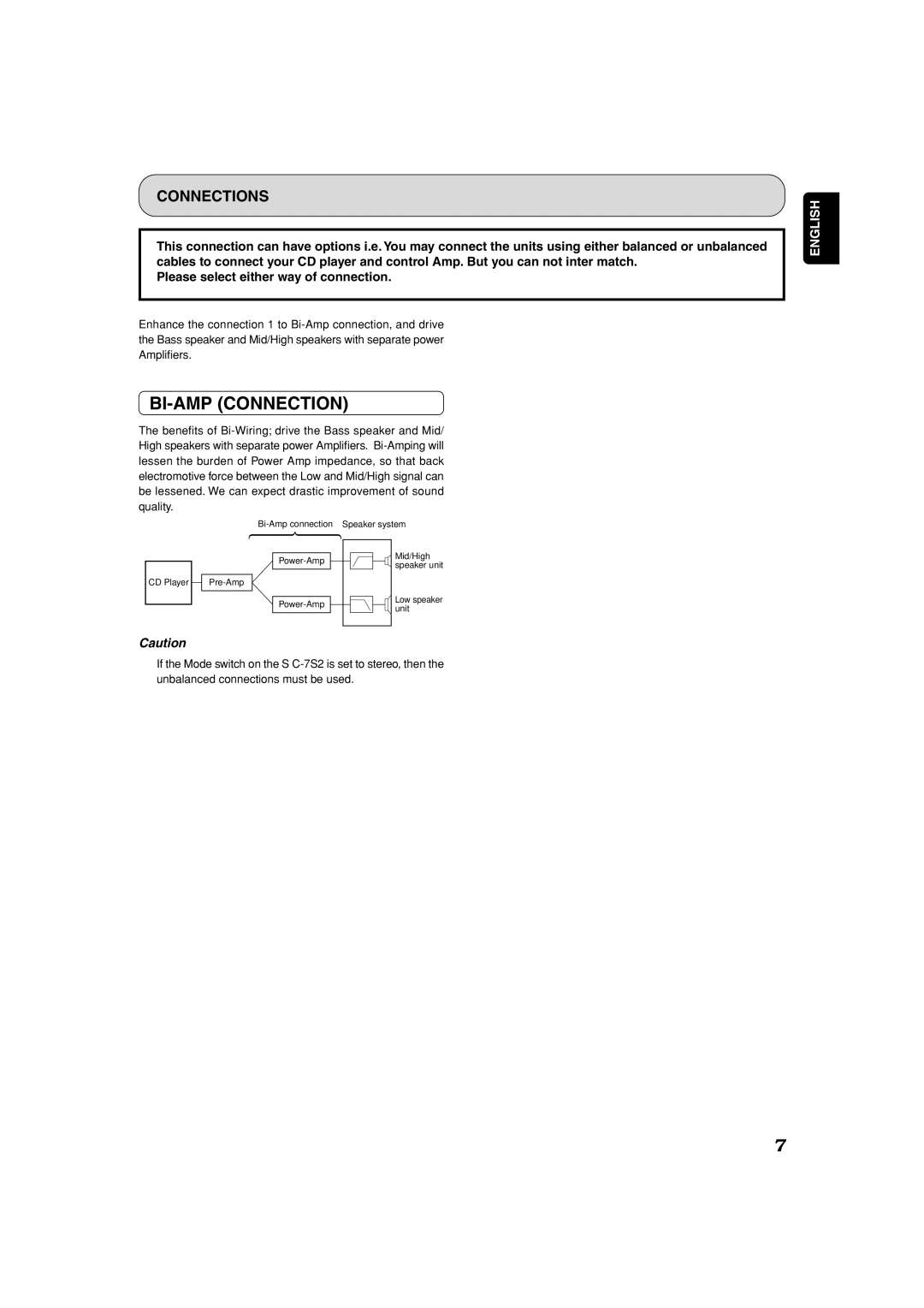 Marantz SC-7S2 manual BI-AMP Connection 