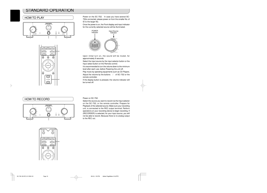 Marantz SC-7S2 manual Standard Operation, HOW to Play, HOW to Record 