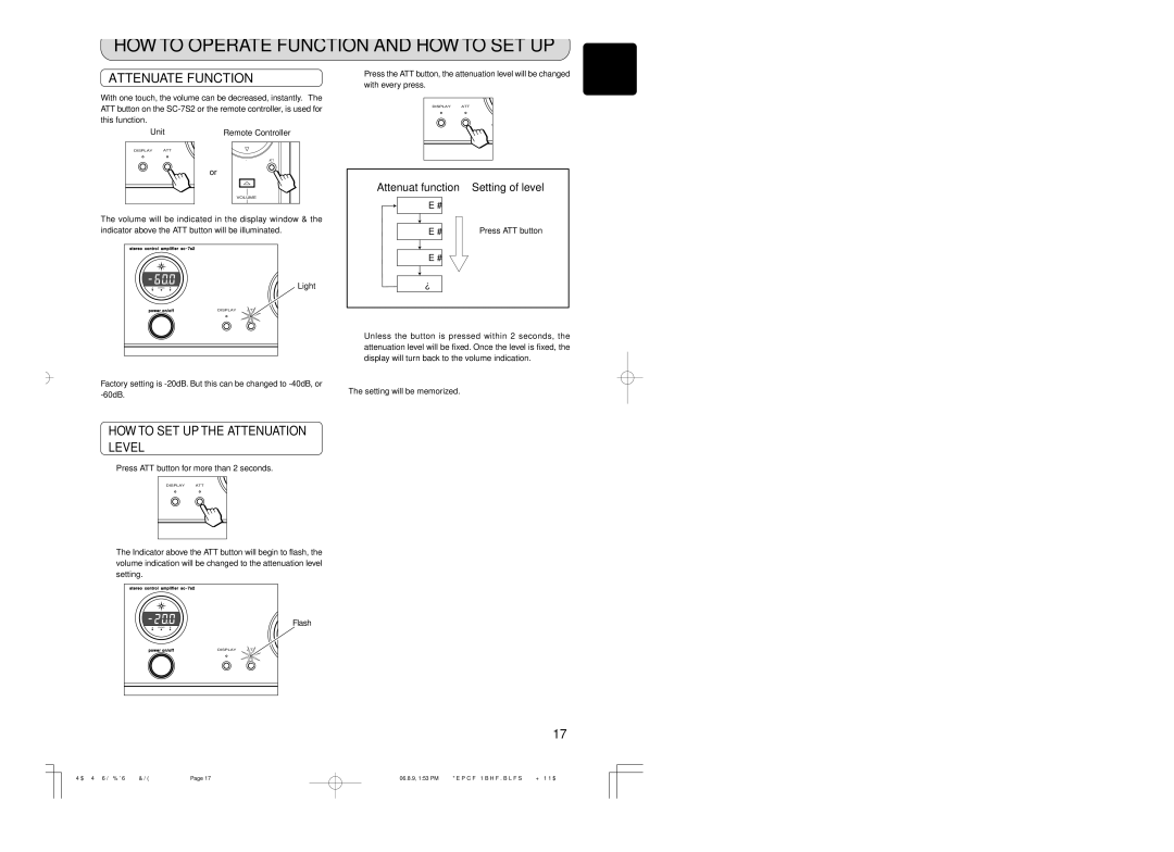 Marantz SC-7S2 manual Attenuate Function, HOW to SET UP the Attenuation Level 