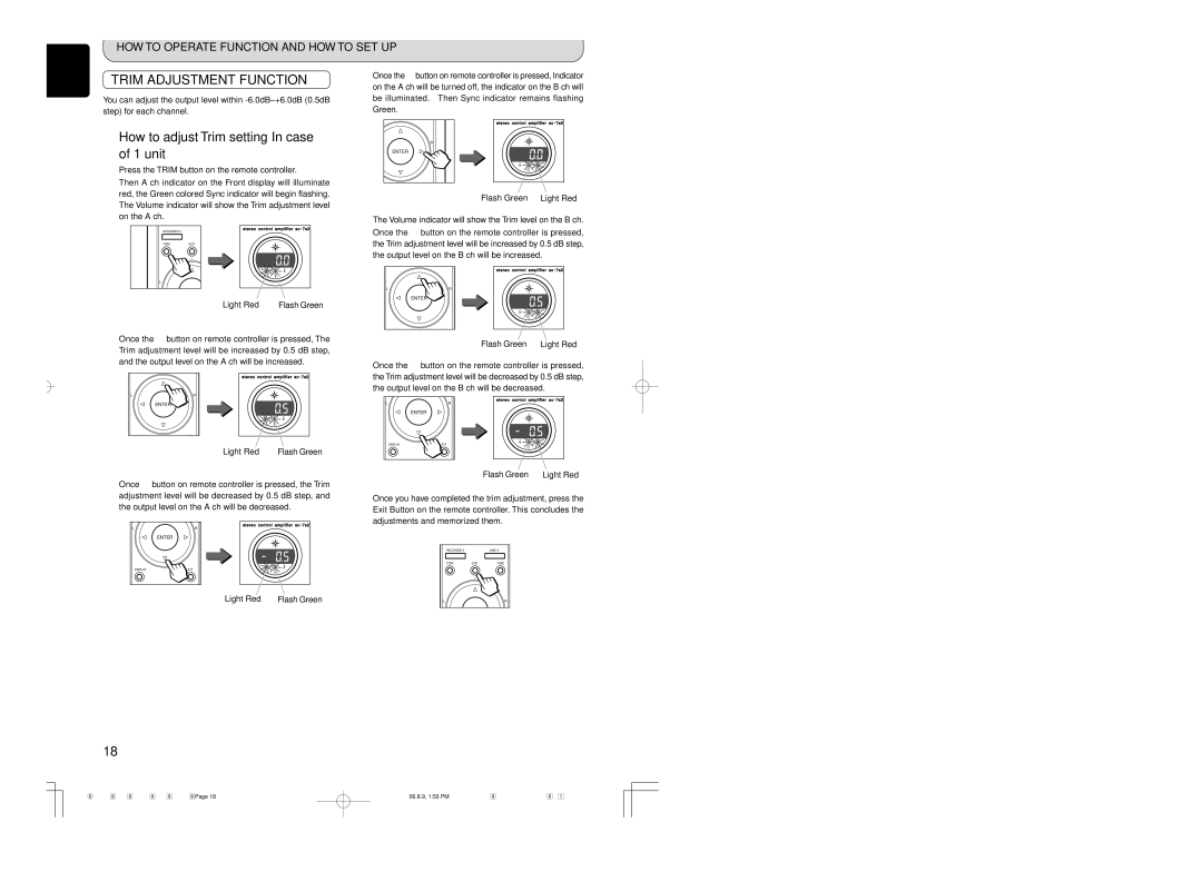 Marantz SC-7S2 manual Trim Adjustment Function, How to adjust Trim setting In case 1 unit 