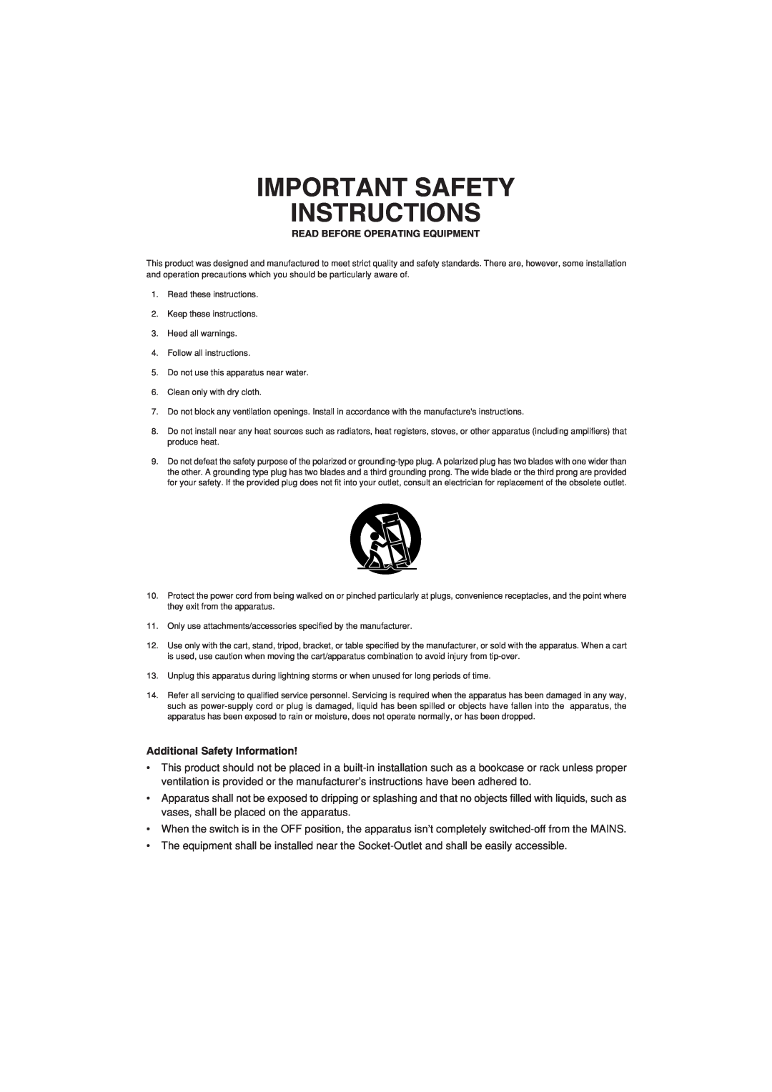 Marantz SC-7S2 manual Important Safety Instructions, Additional Safety Information 