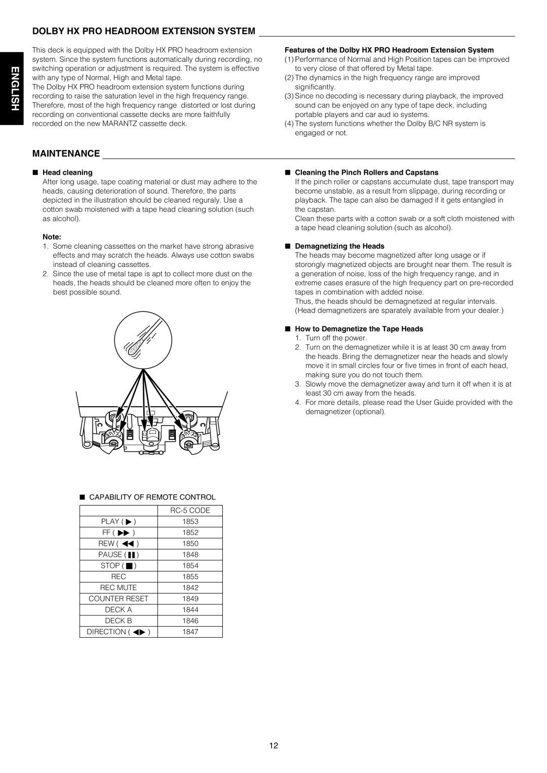 Marantz SD4050 manual English Fran, Çais, Dolby HX PRO Headroom Extension System, Maintenance 