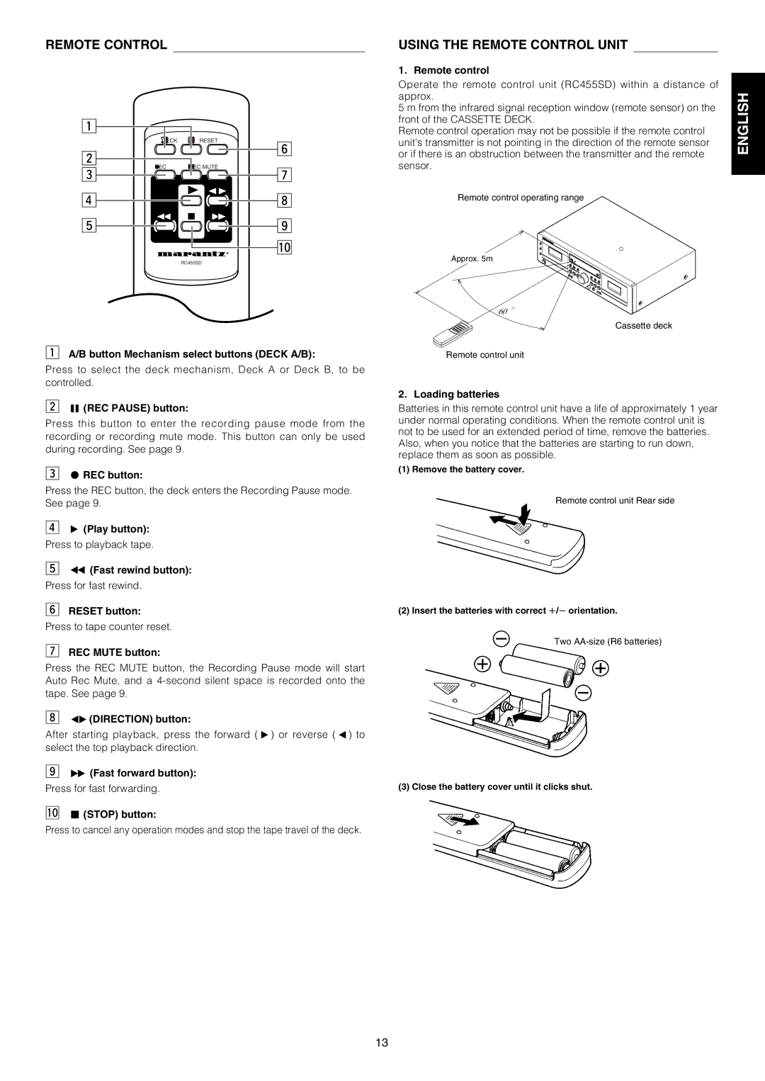 Marantz SD4050 manual Using the Remote Control Unit 