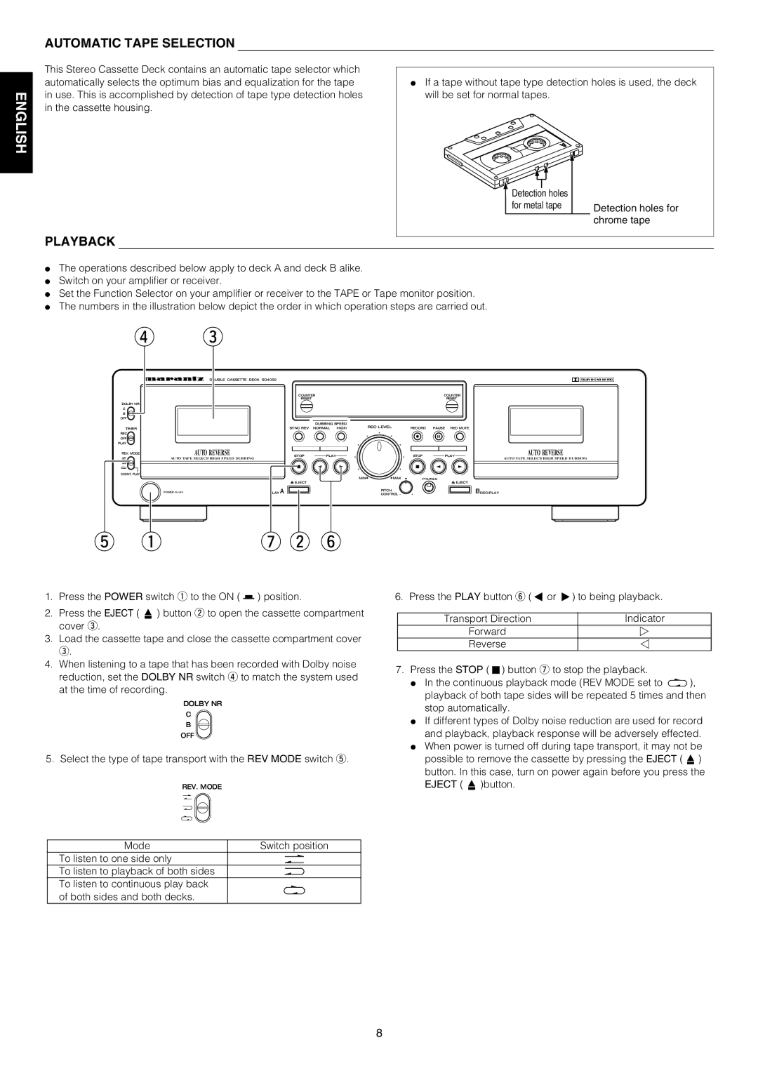 Marantz SD4050 manual Automatic Tape Selection, Playback 