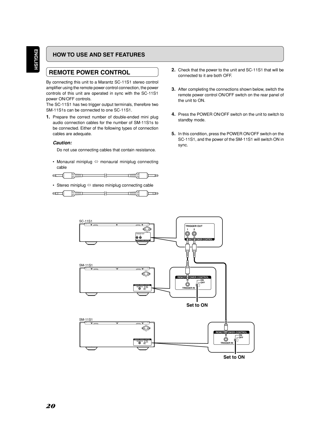 Marantz SM-1151 manual Remote Power Control, Set to on 