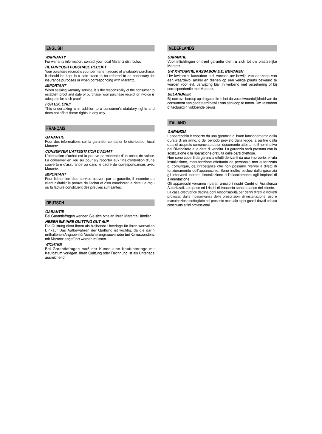 Marantz SM-1151 manual English 