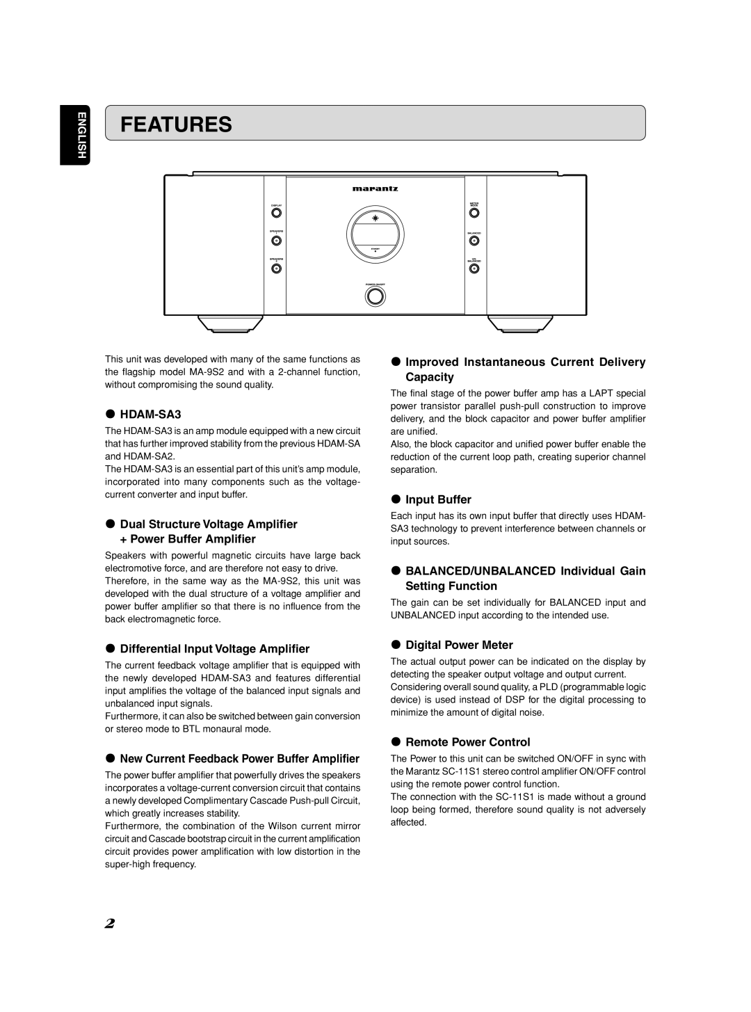 Marantz SM-1151 manual Features 