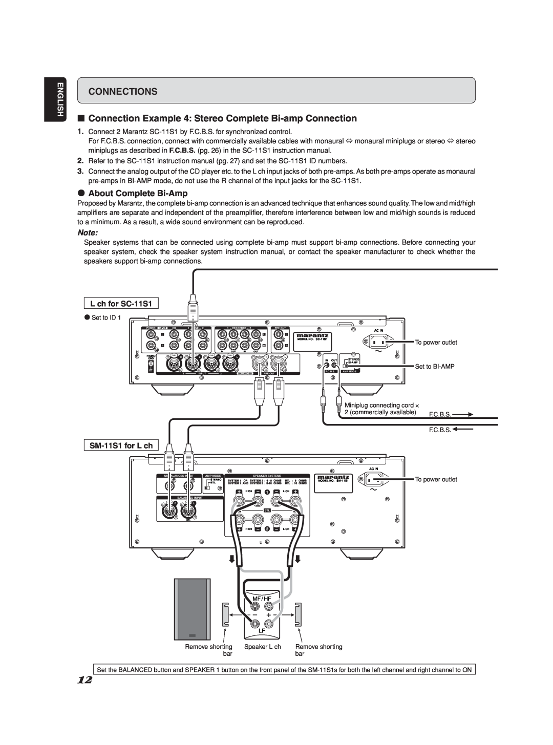 Marantz SM-1151 manual ¶About Complete Bi-Amp, Connections, English 