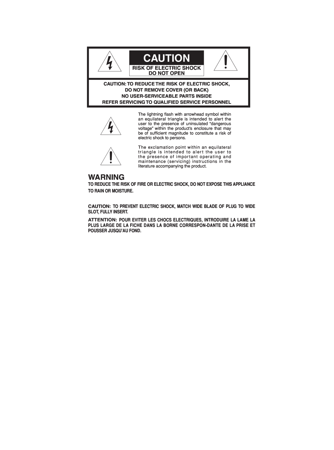 Marantz SM-1151 manual Risk Of Electric Shock Do Not Open 
