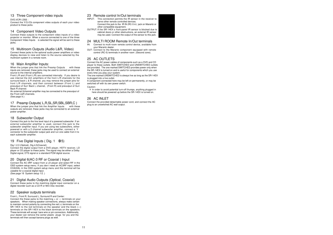 Marantz SR-14EX manual AC Outlets, AC Inlet 