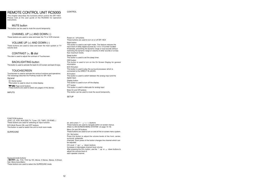 Marantz SR-14EX manual Mute button, Channel UP + and Down, Volume UP + and Down, Contrast +, dial, Backlighting button 