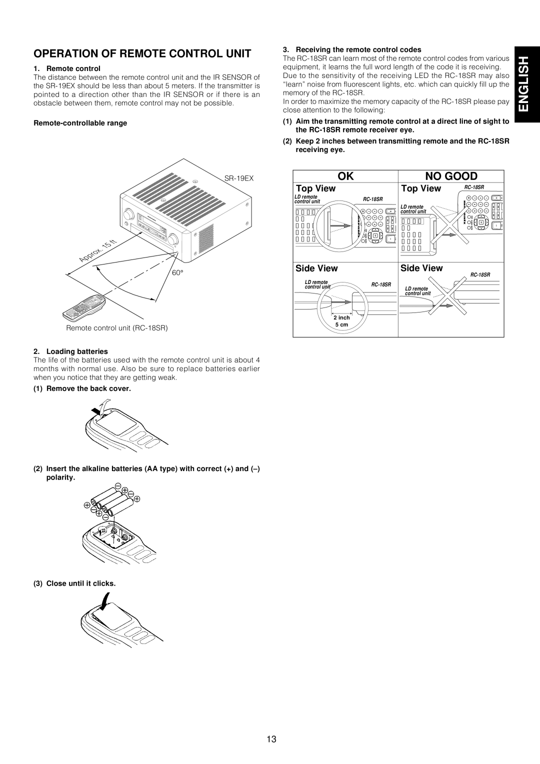 Marantz SR-18EX manual Operation of Remote Control Unit, No Good 