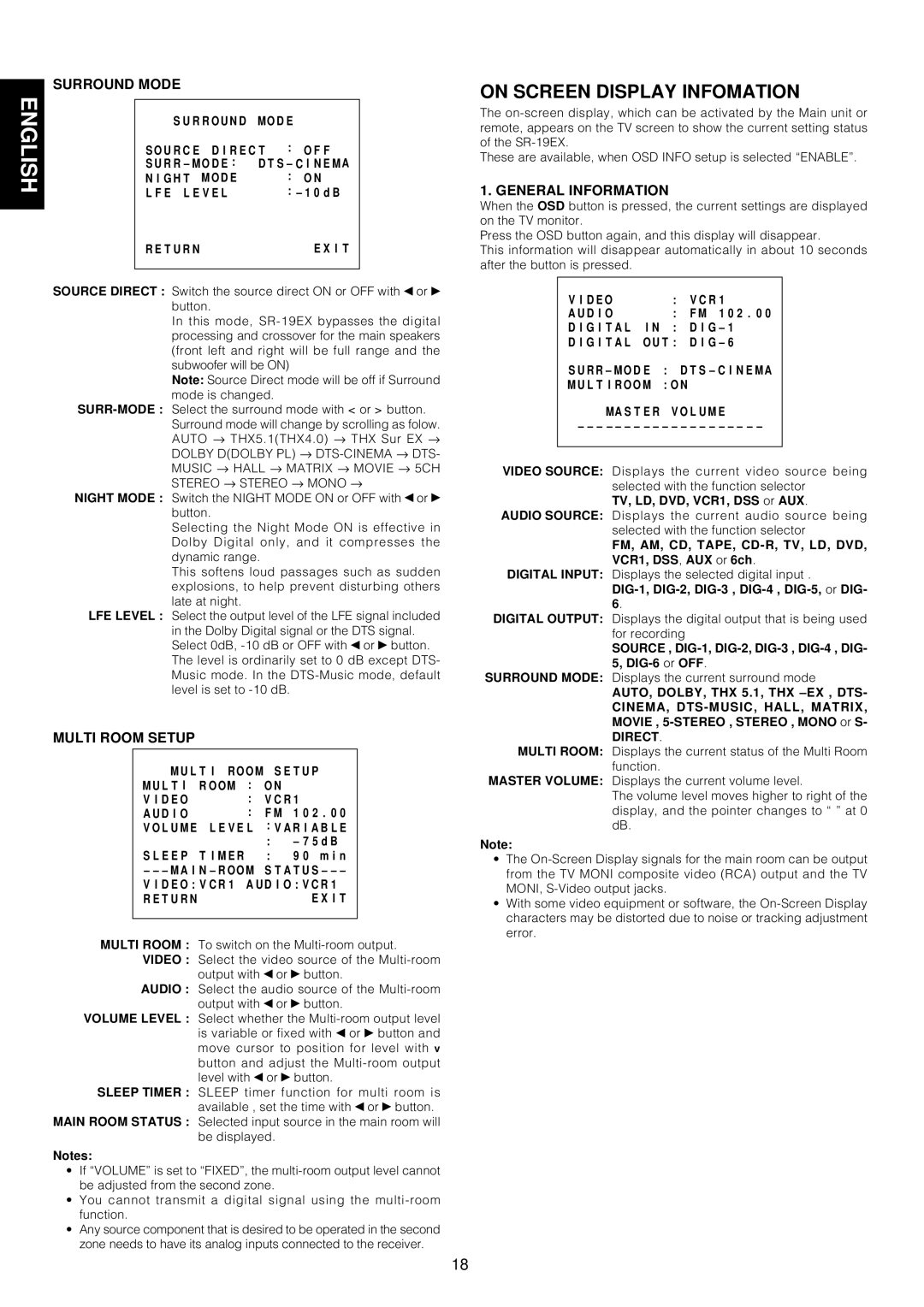 Marantz SR-18EX manual On Screen Display Infomation, General Information 