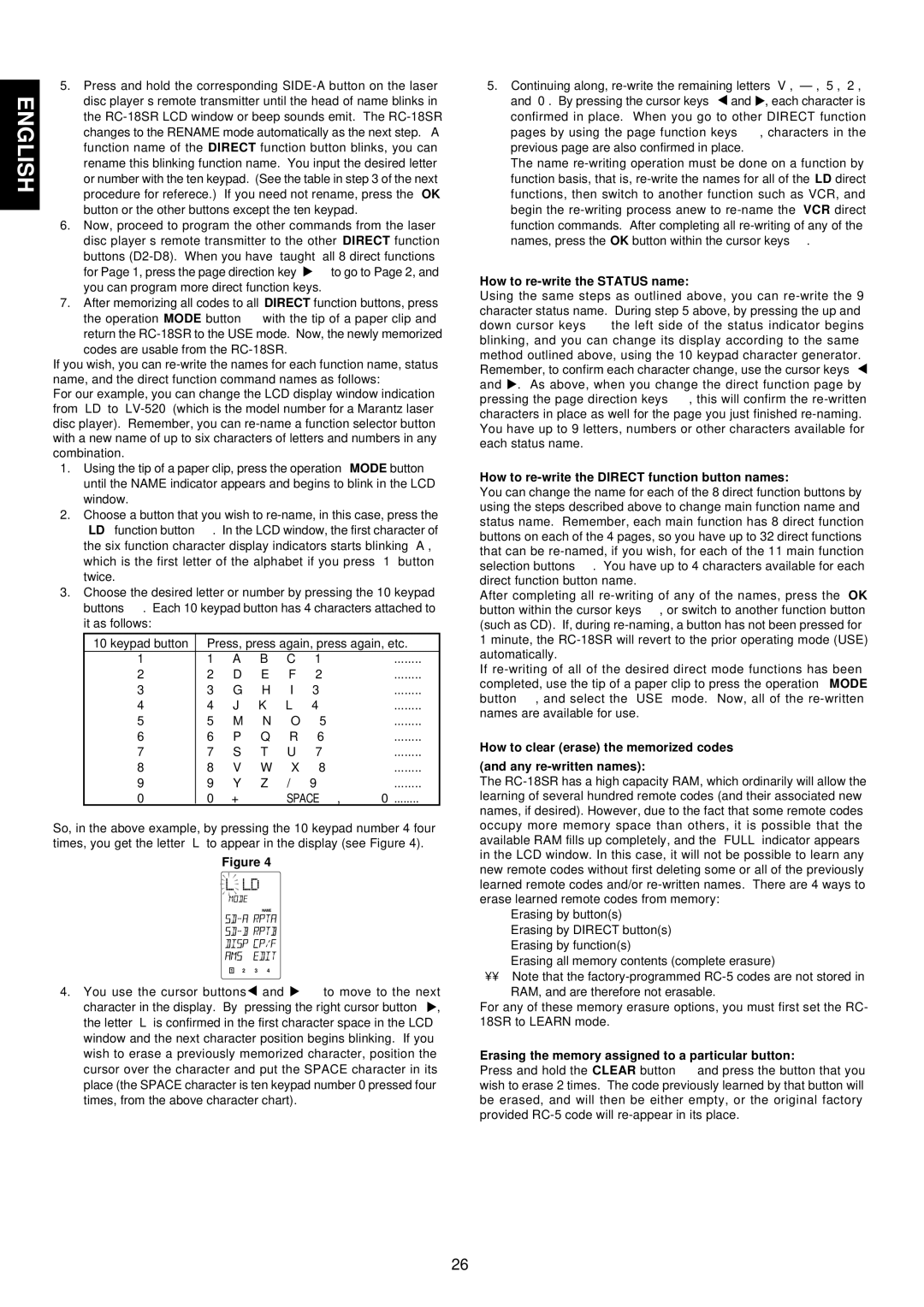 Marantz SR-18EX manual How to re-write the Status name, How to re-write the Direct function button names 