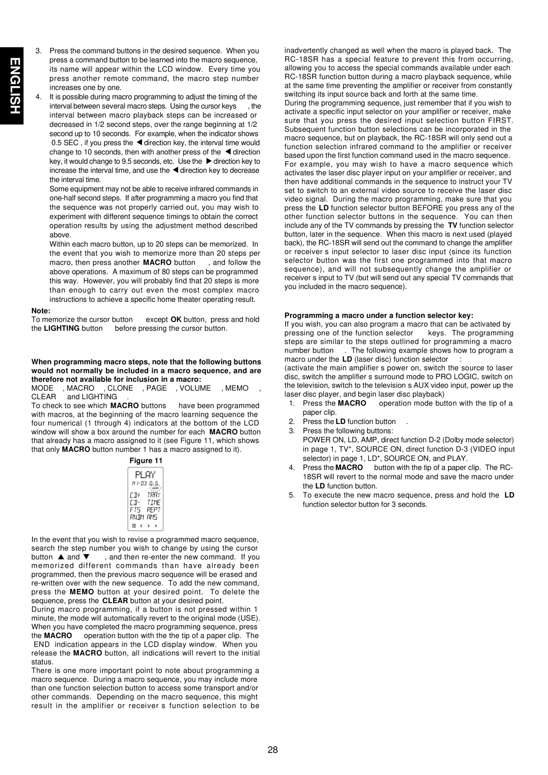 Marantz SR-18EX manual Would not normally be included in a macro sequence, and are 