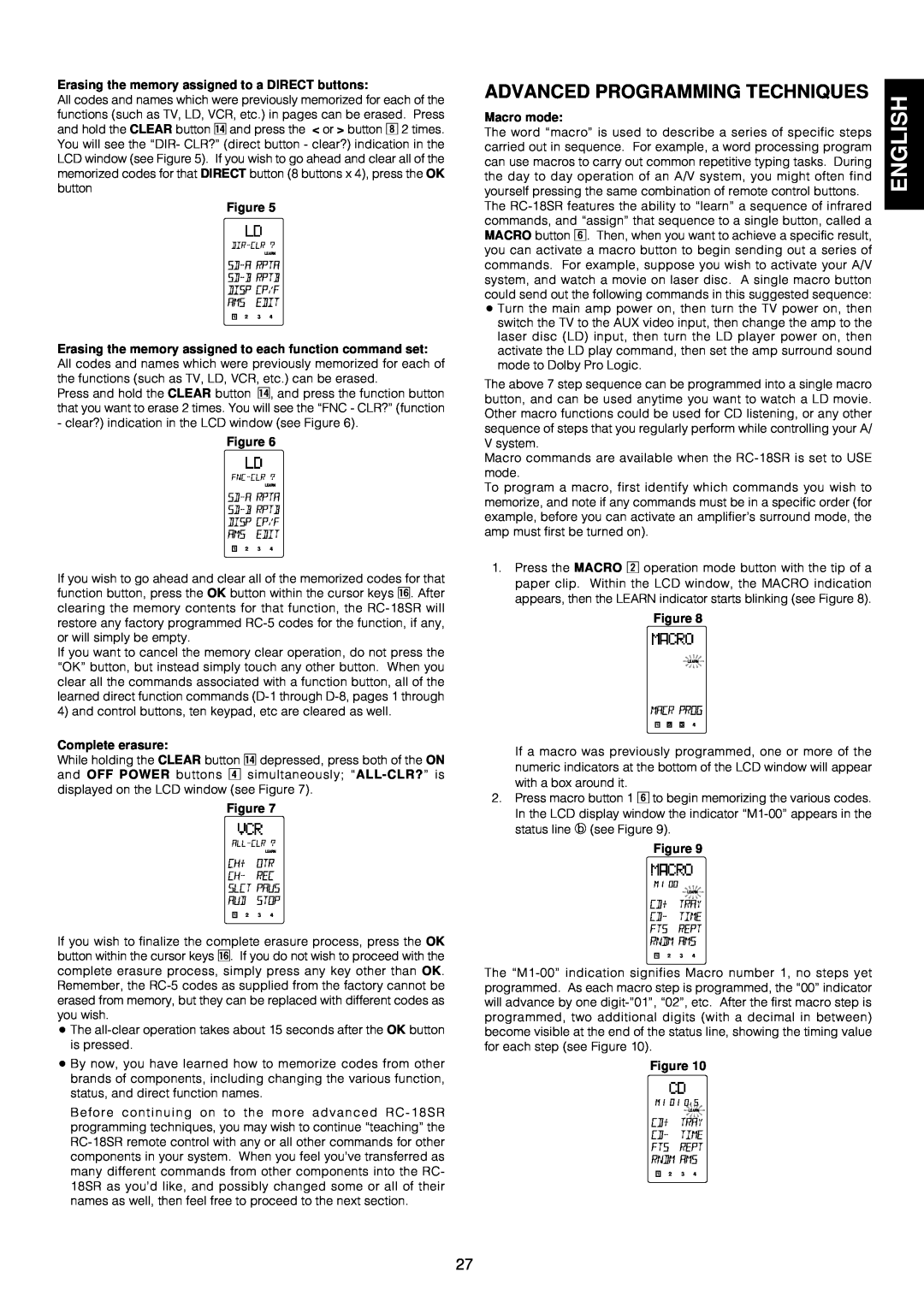 Marantz SR-18EX manual English, Advanced Programming Techniques 