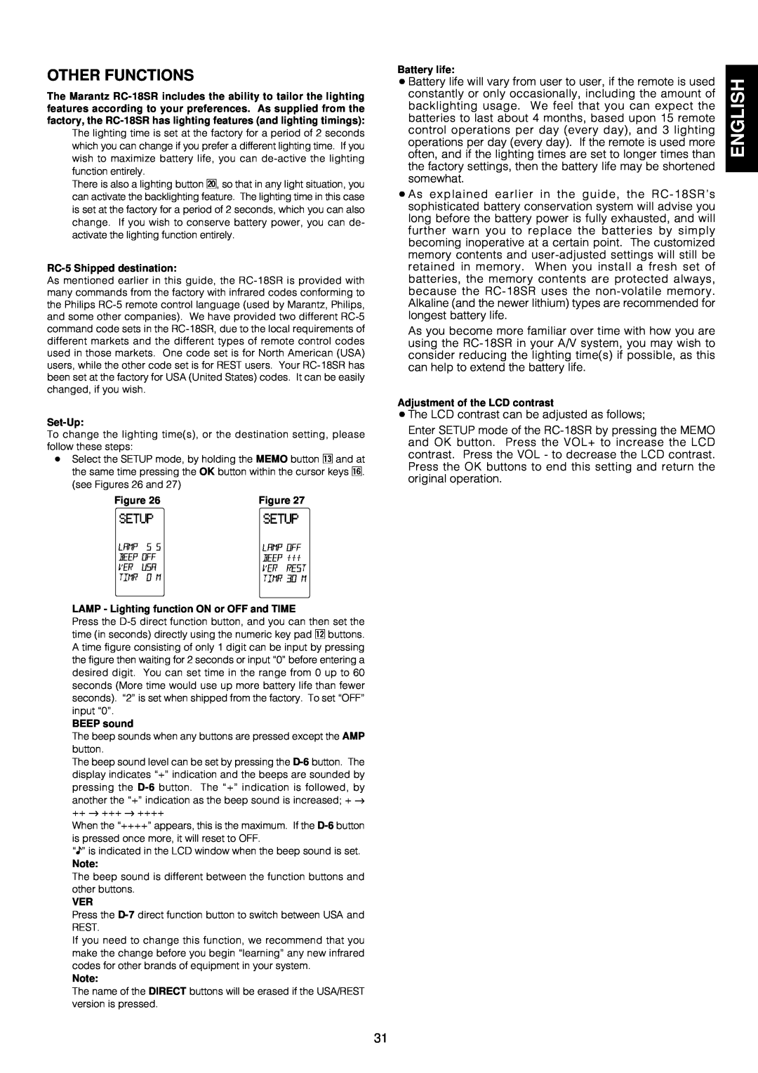 Marantz SR-18EX manual English, Other Functions 