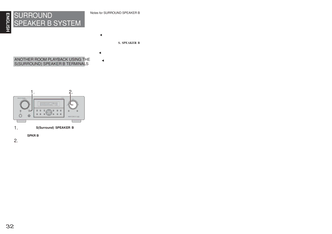 Marantz SR3001 manual Surround, Another Room Playback Using, Ssurround Speaker B Terminals 