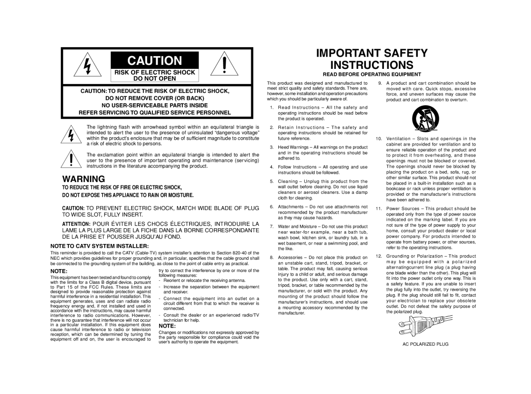 Marantz SR4002/SR5002 manual Read Before Operating Equipment, AC Polarized Plug 