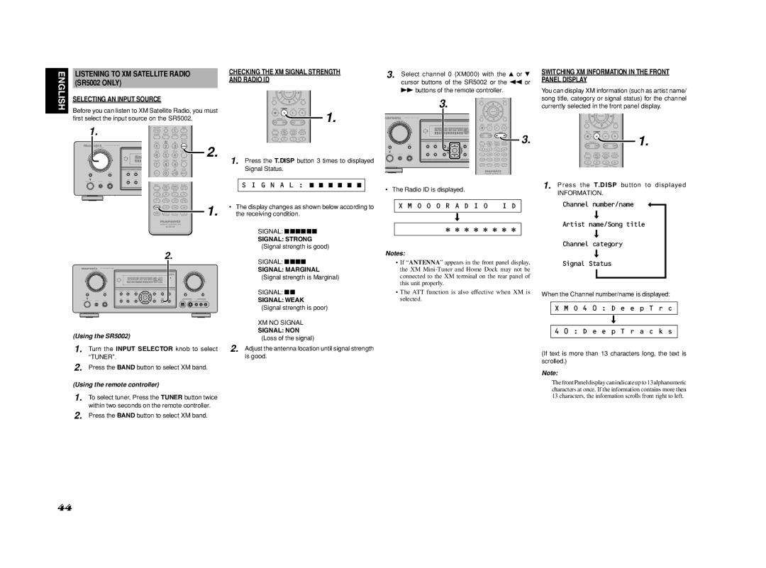 Marantz SR4002/SR5002 manual Listening to XM Satellite Radio, Selecting AN Input Source, Using the SR5002 