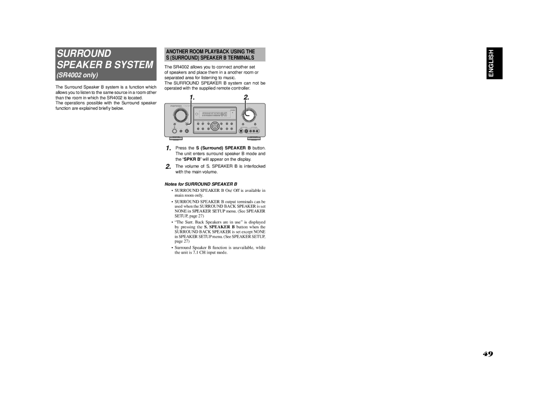 Marantz SR4002/SR5002 manual Another Room Playback Using Surround Speaker B Terminals 