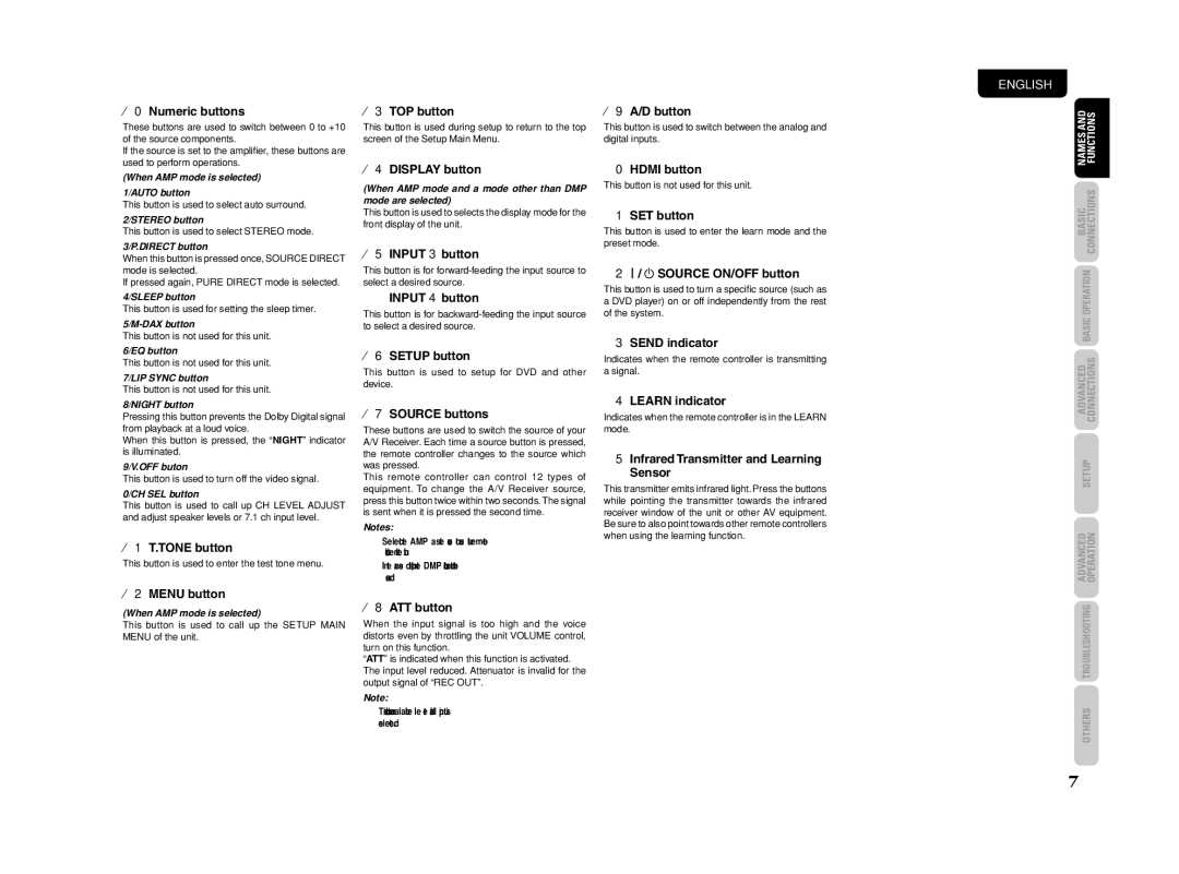 Marantz SR4003 When AMP mode is selected Auto button, Stereo button, Sleep button, DAX button, EQ button, LIP Sync button 