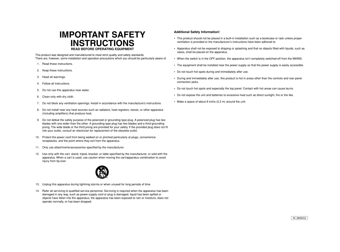 Marantz SR4003 manual Important Safety Instructions, Read Before Operating Equipment 