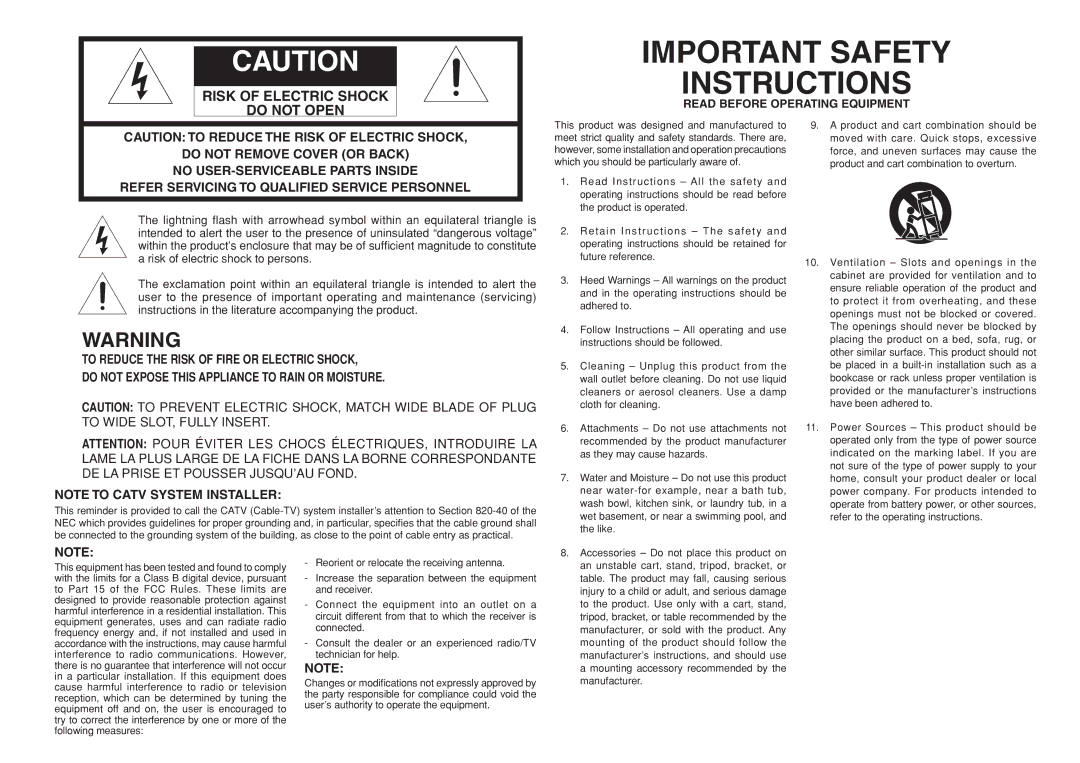 Marantz SR4021 manual Read Before Operating Equipment 