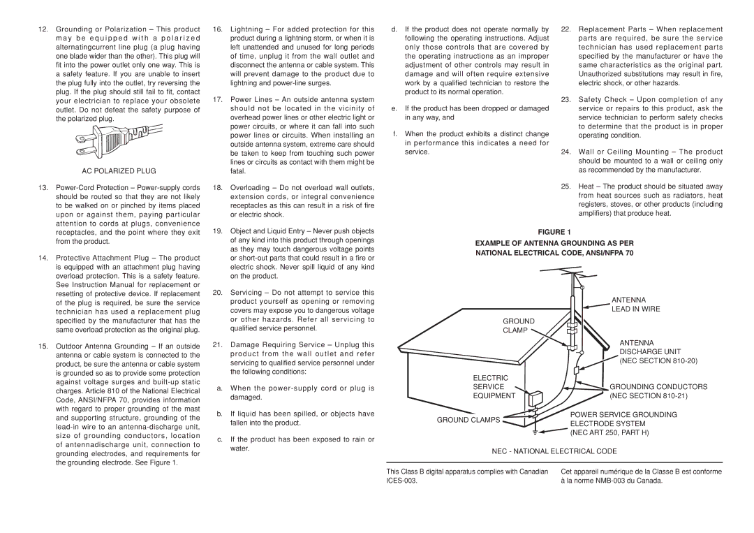 Marantz SR4021 Grounding or Polarization This product, Power-Cord Protection Power-supply cords, Fatal, Or electric shock 